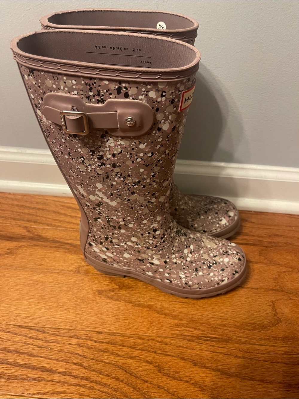 Hunter Tall Waterproof Rain Boots Particle Print Splatter Mauve Size 3 - Picture 2 of 6